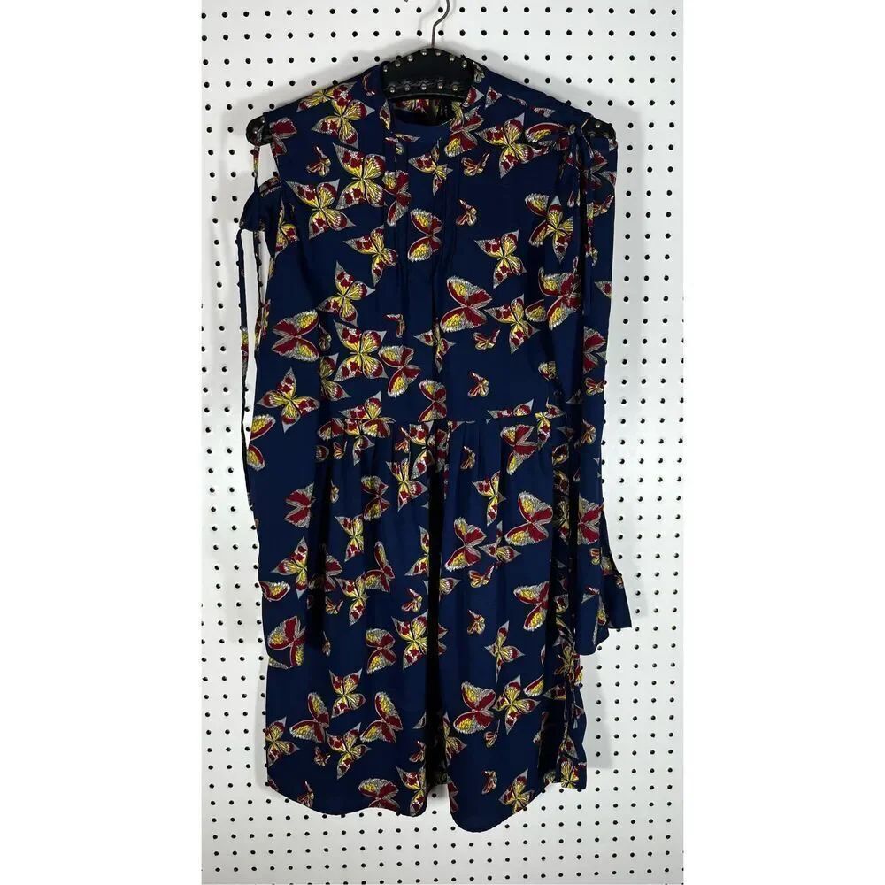 Walter Baker butterfly print cold tie string shoulder tunic dress size 0